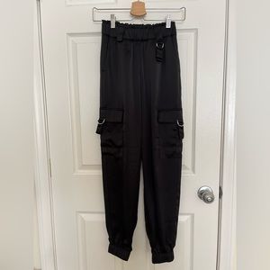 H&M Black Satin Cargo Pants